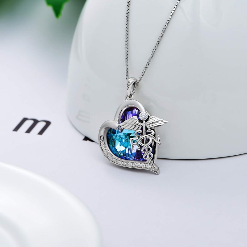 TOUPOP Gifts for Nurse Nurse Gifts for Women Sterling Silver Heart RN Caduceus Pendant Necklace with Purple Heart Crystal Medical Jewelry - Image 4